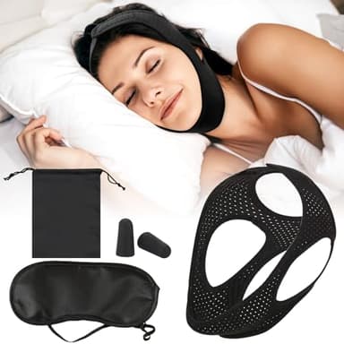 VEGCOO Ronquidos Soluciones,Máscara de Ojos y Tapones,Dispositivos Anti Ronquidos Soluciones,Dejar De Roncar,Antironquidos para Dormir,Ajustable Transpirable Suave,Con Bolsa de Almacenamiento