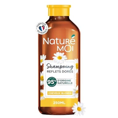 Naturé Moi – Champú Reflets Dorados – Cuidado Cabello Rubio – Champú sin sulfato – Reavive los reflejos – Manzanilla orgánica – 95% de origen natural – 250 ml – Fabricado en Francia