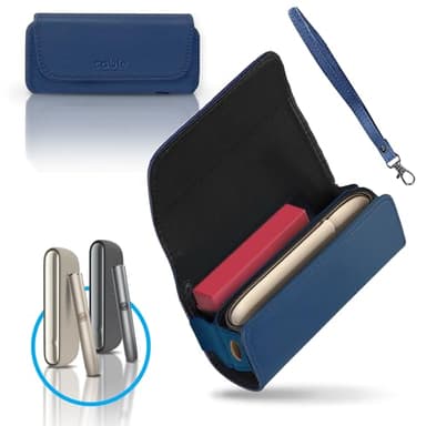 CABLE TECHNOLOGIES Funda de piel sintética compatible con IQOS ILUMA, estuche de lona y piel PU, organizador, cubierta/monedero cigarrillo electrónico, accesorios (azul)