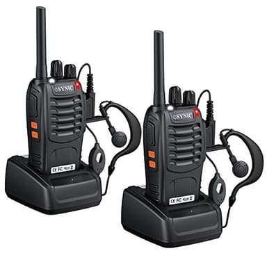 eSynic 2PCS Walkie Talkies de Larga Distancia con Auriculares Walkie-Talkie Profesional 16 Canales 1500mAh con Cargador USB Soporta VOX para Sobrevivir en el Campo Ciclisimo