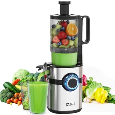 Extractor de zumos y verduras, YASHE juicer machine con boca de alimentación ancha de 12,7 cm para frutas y verduras enteras, licuadora prensado en frío con autoalimentación, alto rendimiento de zumo