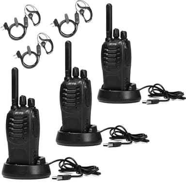 3 Piezas Walkie Talkie Profesional Radiocomunicador Largo Distancia,Pofung PT88E PMR446 sin Licencia,16 Canales Soporta VOX CTCSS,con Cargador USB y Pinganillo Walkie Talkie,para Hotel, Restaurant