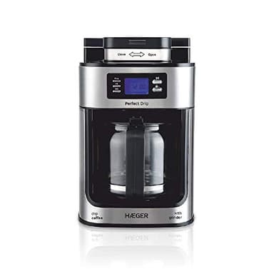 HAEGER Drip - Cafetera de Goteo automática con Molinillo, 1050W, Capacidad: 1,2L - Plato calentado para Mantener Caliente, Capacidad de Molino: 60g, Pantalla LCD, Temporizador de 24 Horas