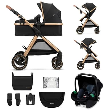 Kinderkraft ESME Carrito bebé 3 en 1 Set, con Portabebés Mink PRO I-Size, Sistema de Viaje, Cochecito para Bebé, Cochecito, Plegable, para Recién Nacido hasta 4 Años, Negro