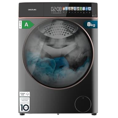 Cecotec Lavadora Secadora 8-5Kg Carga Frontal Bolero Wash&Dry 85900 Inverter Steel A, 1400 rpm, 11 programas, Motor Inverter Plus, pantalla FullColor 10,3", Funciones SteamMax, Stop&Go, Delay Start