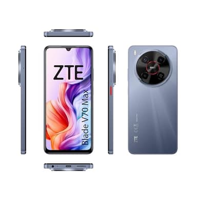 ZTE Blade V70 MAX, Smartphone Libre, 4GB+256GB, Pantalla HD+ 6,9" 120Hz, Cámara 50MP con IA, Batería 5000mAh, Carga Rápida 18W, Android 15, Incluye Funda y Protector, Gris