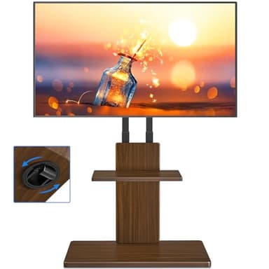 TVON Soporte TV Pie con Ruedas Ocultas para TVs de 32 a 70 Pulgadas, Soporte TV Alto Ajustable en Altura con Estante de Madera, Soporta hasta 45 kg, VESA Máx 400x400mm