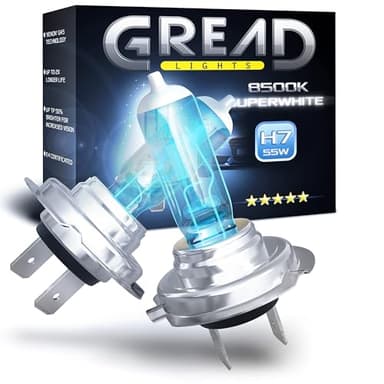 Gread - bombillas H7 55W 12V, faros Lámpara halógenas, luces automóviles - Extra blancas - 8500k Óptica xenón, larga vida Paquete de 2