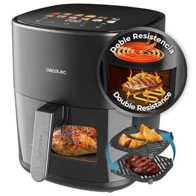 Cecotec Freidora de Aire sin Aceite de 6,5L con Doble Resistencia, Plancha, Grill, Air Fryer Cecofry&Grill Duoheat 6500. 2200W, Dietética y Digital, Ventana, Temperatura Regulable 40-200°C, 12 Menús