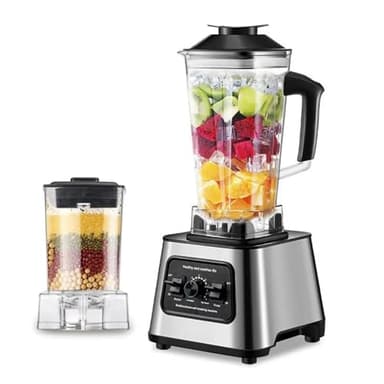 Batidora profesional 2 en 1, Mezclador de 5000W, 2,5 L batidora multifuncional, 9 velocidades, batidora de sin Bpa, 4 Filos de acero inoxidable, para hielo picado, jugo, batido (2L 6000W)