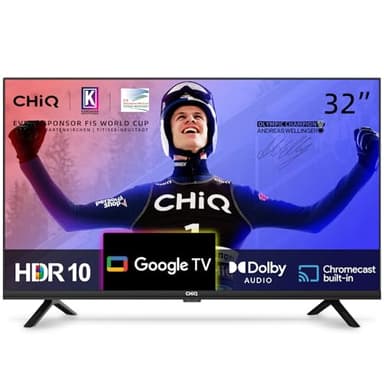 CHiQ L32H7G TV 32 Pulgadas Smart TV, HD LED,Diseño sin Marco,HDR Google TV,Asistente de Google, Google Play,Chromecast Integrado,Dolby Audio, WiFi Bluetooth,HDMI,USB 2.0 Ci+