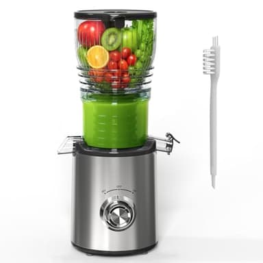 Extractor de Zumos y Verduras, 148mm Capacidad 2L Licuadora Prensado en Frio, 300W Extractor de Jugo Juicer Machine, Función de Masticación Inversa, Fácil de Instalar y Limpiar, Dos Tazas, Uno Cepillo