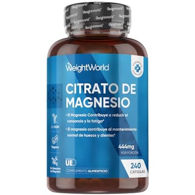 Citrato de Magnesio 240 Cápsulas Veganas - 444mg de Magnesio Puro provenientes de 1480mg del Citrato, Para 4 Meses, Contribuye a la Reducción del Cansancio y la Fatiga (EFSA), Sin Gluten ni OGM