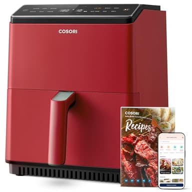 Cosori Freidora de Aire Wifi 6,4 L, Air Fryer con Doble Resistencia, 60+ Recetas de App Creadas por Chef en Español, Freidora sin Aceite con 12 Programas, Roja, Dual Blaze