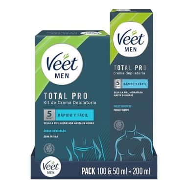 Veet Men Kit de Depilación para Zonas Íntimas del Cuerpo, 100 ml + 50 ml, + Veet Men Crema Depilatoria Corporal para Hombre, 200ml