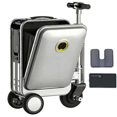 Maleta EléCtrica con Ruedas para Adultos, Patinete EléCtrico De 20 Pulgadas,250w, Capacidad 20l,BateríA ExtraíBle De 93,6wh, Cerradura TSA, Viajes Al Aeropuerto Silver