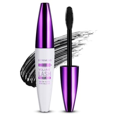 Máscara de Pestañas, 5D Rimel Pestañas Volumen y Largura, Mascara de Pestañas Waterproof con Fibras de Seda para Larga Duración (Negro)