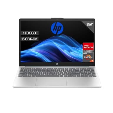 HP 15-fc0239ns - Ordenador portátil de 15.6" FHD (AMD Ryzen 7-7730U, 16 GB RAM, 1TB SSD, AMD Radeon Graphics, Sin Sistema operativo) Plata y Azul - Teclado QWERTY Español