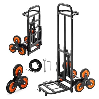 VEVOR Carretilla de Mano Plegable con Asa Telescópica, Carga Máxima 100 kg, Carro Sube Escaleras Marco Resistente de Acero al Carbono con 2 Cuerdas y 6 Ruedas, para Compra Hogar Almacén y Oficina