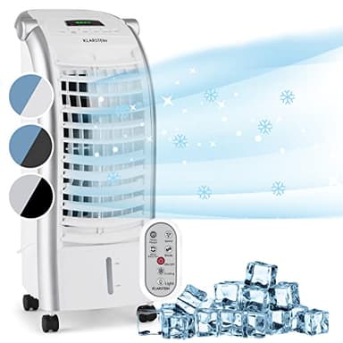 Klarstein Aire Acondicionado Portatil 4 en 1, Climatizador Aire 65 W Silencioso, Modo Noche 6L Humidifiicador, Ventilador, Purificador, Aparatos de Aire Flujo Aire 444m³/h Blanco
