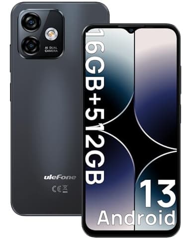 Ulefone Note 16 Pro(512GB) Telefono Móvil, 16GB+512GB Moviles Baratos y Buenos, Android 13 Smartphone 8-Core con Cámara 50MP, Batería 4400 mAh, 6.52 Pulgadas HD+, 4G Dual SIM/Face ID/GPS/OTG/Negro