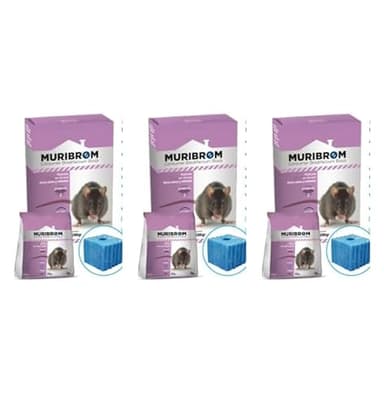 Peyca Raticida en Bloque Azul MURIBROM 200g para Ratas y Ratones, Listo para Usar, Resistente a la Humedad (brodifacoum 25ppm) (3, Azul)