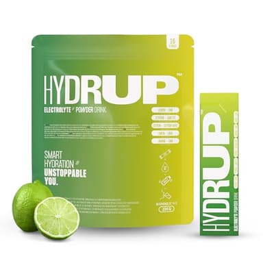 HYDRUP Electrolitos Sin Azúcar en Polvo 1733 mg - Hidratación Rápida y Energía al Instante, Sales Minerales con Vitaminas B y C para Deporte, Sabor Lima Limón, 16 Sobres Sin Gluten ni Lactosa