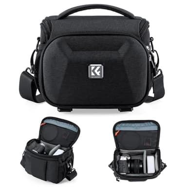 K&F CONCEPT Bandolera para Cámaras Impermeable, Bolso de Hombro Cruzado Compatible con Cámaras y Lentes Canon Nikon Sony DSLR/SLR/Sin Espejo con Protección Delantera de EVA Rígida y Porta Trípode