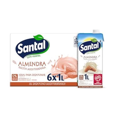 Santal - Bebida Vegetal de Almendra, Sin Azúcares Añadidos, Alternativa Vegana a la Leche, Ideal para tu Café, Ideal para Desayunar, Pack 6 x 1 Litro