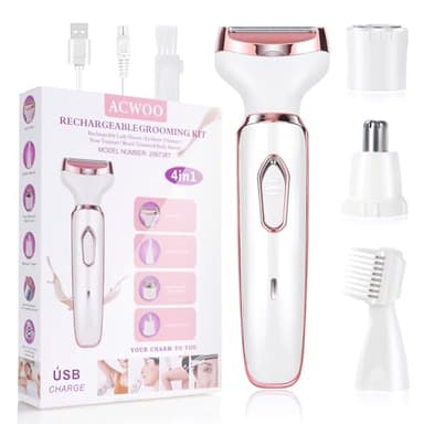 ACWOO Afeitadora Eléctrica para Mujer, 4 in 1 USB Recargable Eléctrico Depiladora sin Dolor, Recortadora Femenina Electrica Impermeable, Rasuradora Mujer para Cara, Nariz, Axilas, Piernas, Bikini