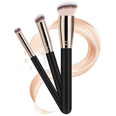 Brochas De Maquillaje Profesional, 3 Piezas Set Brocha Base Maquillaje, Perfecto Para Cualquier Look, Funciona Con Líquido, Esmalte, Crema, Esculpido, Rubor y Polvos Fijadores