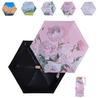 Tirimbeles® Paraguas con Filtro Solar | Paraguas para el Sol con Estampado Floral | Sombrilla Bloqueo UV 50+ | Diseño Ligero y Elegante | Ideal para Paseo, Playa y Protección de Piel (Rositas)