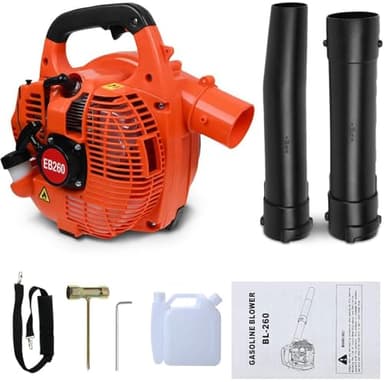 Soplador de hojas de gasolina de 26 cc, hojas de mano que soplan polvo y nieve con correa de hombro ajustable para limpieza de patio, cuidado del césped, hojas de jardín, color naranja