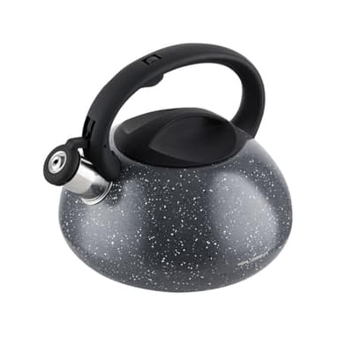 Tetera FLORINA (2,5 l) | Tetera Acero Inoxidable l LAVA | Tetera Flauta Asa Silicona | Silbato Automático | Tetera Estufa Inducción, Estufa Gas y Estufa Eléctrica | Color: Gris