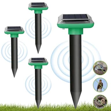 Ahuyentador de Topos Ultrasónico, Solar Repelente Ratas Ultrasonido Exterior, Anti Topos, campañoles, Ratones, contra Hormigas y Serpientes, Apto para Jardines, Campos (4 Piezas)