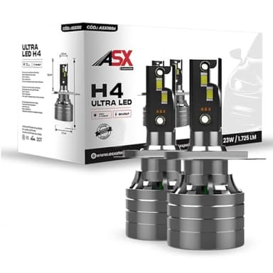 ASX Iluminación Ultra LED Off Road, 23W, 1725 Lúmenes Reales, Lámpara de Faros Delanteros 12-70V. Bombillas LED Luz Blanca 6000K Chip CSP, Conversión Faros Led, IP68, Pack 2 (H4)