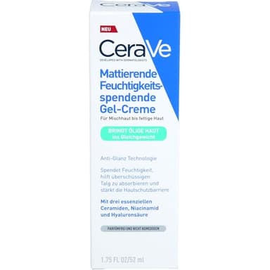 CeraVe Crema de gel hidratante para pieles grasas y grasas, con ácido hialurónico, ceramidas y niacinamida, hidratante de larga duración, 52 ml