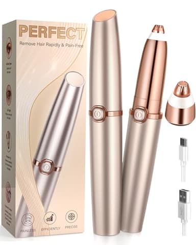 Rasuradora Facial Mujer Recortadora de Cejas: Recortadora de Cejas Electrica Sin Dolor Recortar el Vello, con Luz LED con Precision, USB Recargable, con 1 x Cabezal de Repuesto Regalo Mujer