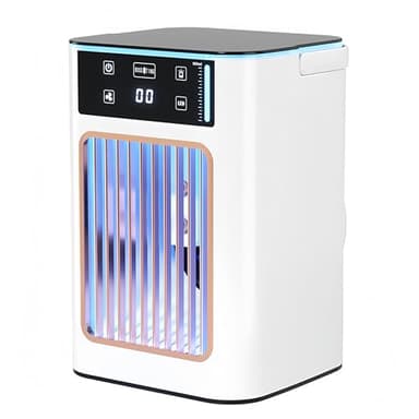 Aire Acondicionado Portatil mini 3 en 1 | Climatizador evaporativo silencioso con Depósito de Agua | Enfriador de Aire portatil y Recargable USB 900 ML | Ideal para Oficina, terraza o Camping