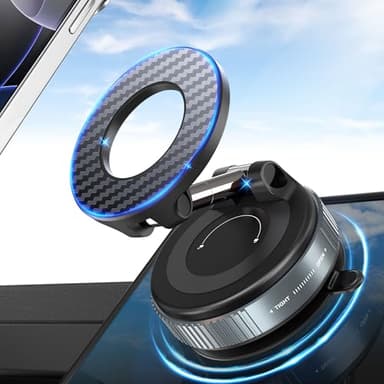 PlusAcc Soporte Móvil Coche Ventosa Magnético 360° – de vacío instalación en un Segundo, Compatible con iPhone 12-16, Universal con Anillo Magnético, para Salpicaderos y Parabrisas