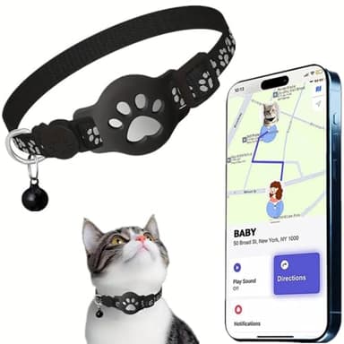 Collar GPS de gato rastreador, collar de rastreo GPS para gatos y perros, sin suscripción y SIM, compatible con iOS/Android/HarmonyOS, IPX5 resistente a salpicaduras (Android, negro)