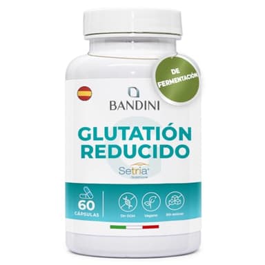 Bandini® Glutatión Potente Antioxidante Vegano - L-Glutatión Setria Reducido y Bioactivo - Antienvejecimiento, Contrarresta los Radicales Libres y elimina Toxinas - Glutathione 60 Cápsulas, Kosher
