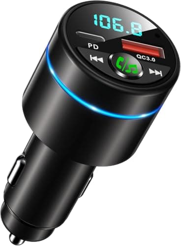 Mohard Transmisor FM Bluetooth Coche 5.3, Metal PD 30W & QC3.0 18W Cargador Coche Rápido, Manos Libres Receptor Música Bluetooth Coche con Cancelación Ruido, con Anillo Luz & Música Alta Fidelida