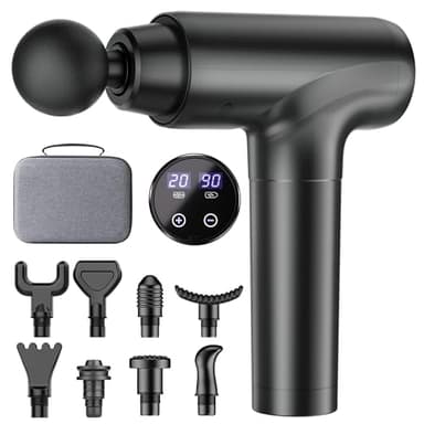 cotsoco Pistola de Masaje Muscular, Masajeador Eléctrico de Tejido Profundo con 20 Velocidades, 9 Cabezales Intercambiables, Pantalla LCD Táctil, Silencioso y Potente para Aliviar el Dolor