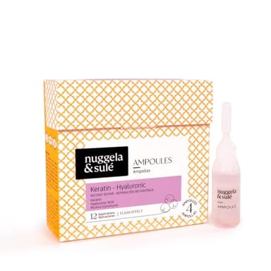 Nuggela & Sulé Ampollas Keratina-Hialurónico. Con Aceite de Ricino y Queratina Hidrolizada. Reparación Instantánea. Con Brillo-Efecto Flash. 4 x 10 ml