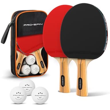 PRO SPIN Palas de Ping Pong, Set de Alto Rendimiento - Palas de Tenis de Mesa, Pelotas de Ping Pong 3*, Caja de Almacenamiento - Set de 2 Palas de Ping Pong - Mesa de Ping Pong Exterior, Interior
