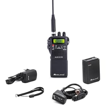 Midland - Emisora CB, Radioaficionado Portátil Sin Licencia Alan 42 DS, Multi Banda para Todos los Países UE, Squelch Digital, Radios Profesionales AM/FM, Conexión 2 Pin, Antena y Otros Accesorios
