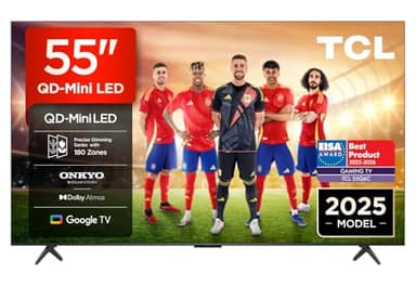 TCL 55Q6C, 55'' QD-Mini LED TV, 4K HDR Premium 1000nits, Powered by Google TV (Dolby Vision IQ & Atmos, Onkyo 2.1 Sound System, 144Hz Motion Clarity Pro, Voice Control)