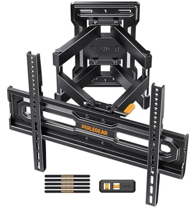 Perlegear Soporte TV Pared Movimiento Completo 23-70 Pulgadas hasta 50 kg, Soporte TV con Inclinación, Giro y Extensión sin Herramientas, Brazos de Montaje Preensamblados, MAX VESA 400x400mm, PGMF18