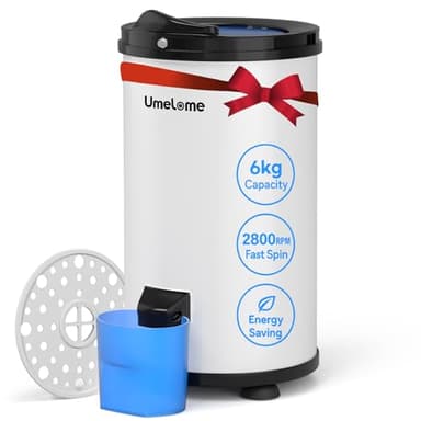 Umelome Secador de centrifugado de 6 kg, Secadores Giratorios de ahorro de energía y energía, secadora de ropa de 2800 rpm, Blanco [Clase de eficiencia energética A+++]